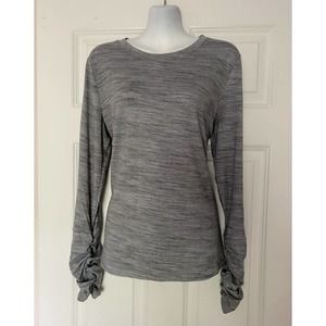 Muk Luks T-Shirt Top Long Sleeve with Ruching Detail Heather Gray Size S